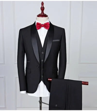 Dominica Single Breasted 3 Piece Black Tuxedo Suit