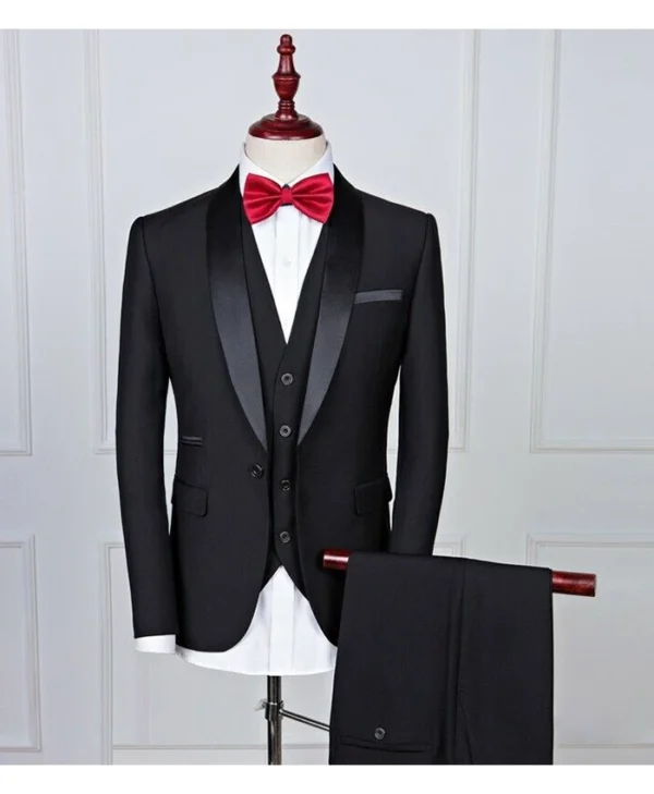 Dominica Single Breasted 3 Piece Black Tuxedo Suit