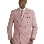 Double Breasted 1920s Fashion 2 Piece Pink and White Pinstripe Suit