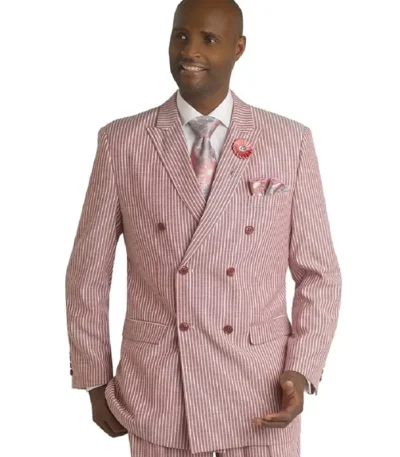 Double Breasted 1920s Fashion 2 Piece Pink and White Pinstripe Suit