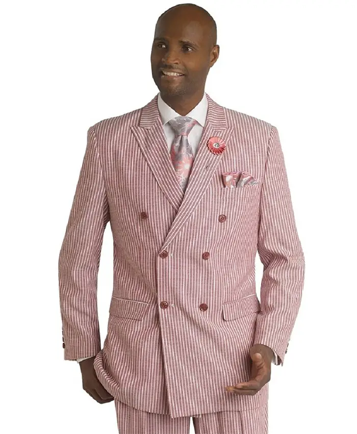 Double Breasted 1920s Fashion 2 Piece Pink and White Pinstripe Suit Double Breasted 1920s Fashion 2 Piece Pink and White Pinstripe Suit