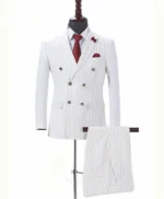 Double Breasted 1920s Fashion Off White 2 Piece Pinstripe Suit