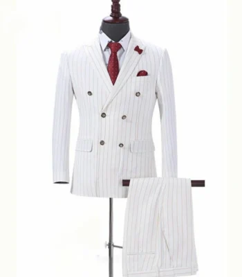 Double Breasted 1920s Fashion Off White 2 Piece Pinstripe Suit
