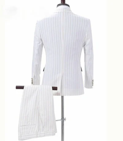 Double Breasted 1920s Fashion Off White 2 Piece Pinstripe Suit