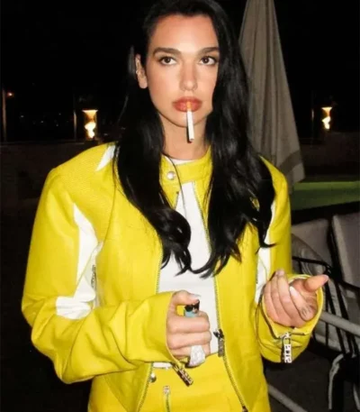 Dua Lipa Spongebob Leather Yellow Jacket