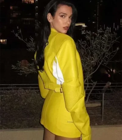 Dua Lipa Spongebob Leather Yellow Jacket
