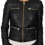 Collarless Women Black Quilted Jacket