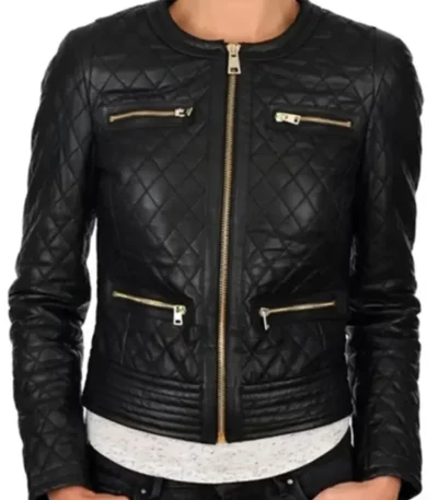 Collarless Women Black Quilted Jacket