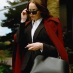 Emma Stone Bugonia Red Wool Coat
