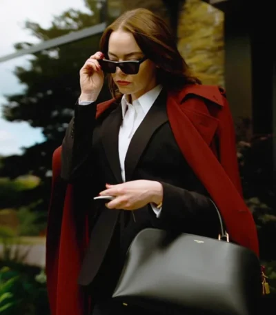 Emma Stone Bugonia Red Wool Coat