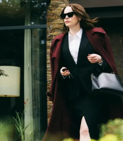 Emma Stone Bugonia Red Wool Coat