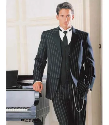 Emory Single Breasted 3 Piece Pinstripe Black Tuxedo Suit