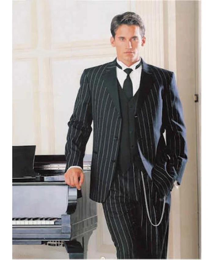 Emory Single Breasted 3 Piece Pinstripe Black Tuxedo Suit Emory Single Breasted 3 Piece Pinstripe Black Tuxedo Suit