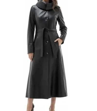 Erica Black Genuine Women’s Leather Long Coat