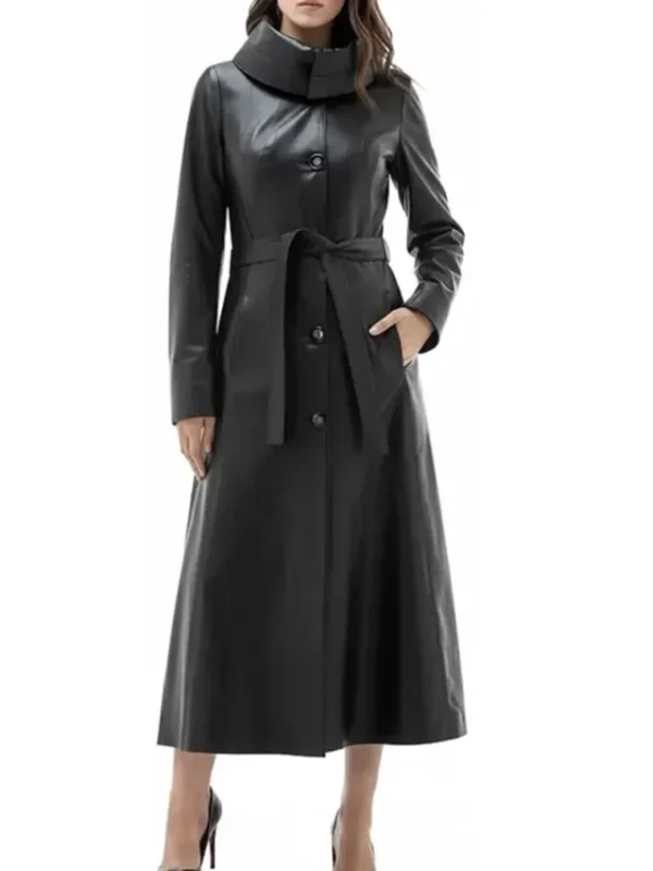 Erica Black Genuine Women’s Leather Long Coat