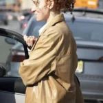 Erin Kellyman Eleanor the Great Brown Leather Coat