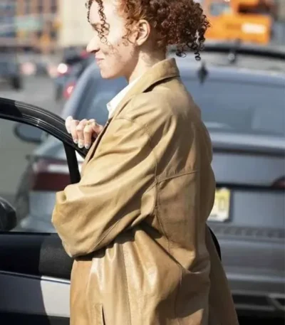 Erin Kellyman Eleanor the Great Brown Leather Coat