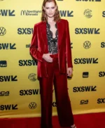 Evil Dead Rise 2023 Alyssa Sutherland Red Velvet Blazer