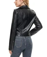 Fahsyee Black Leather Jacket for Women