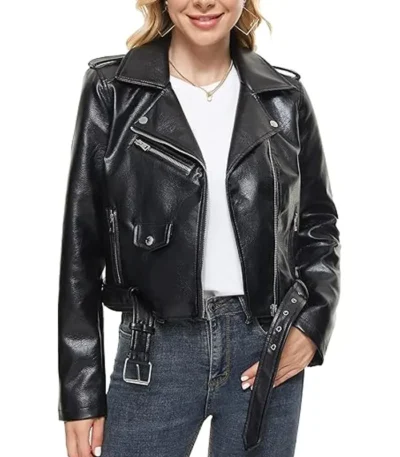 Fahsyee Black Leather Jacket for Women
