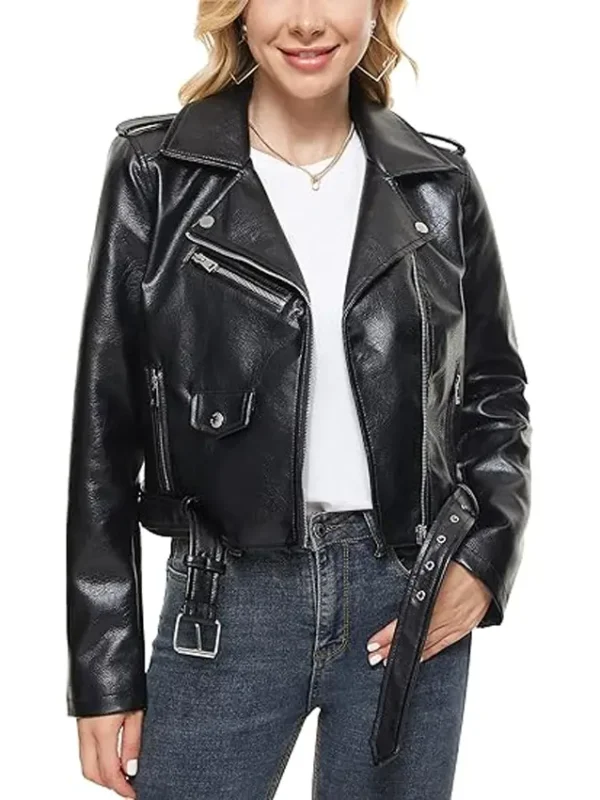 Fahsyee Black Leather Jacket for Women
