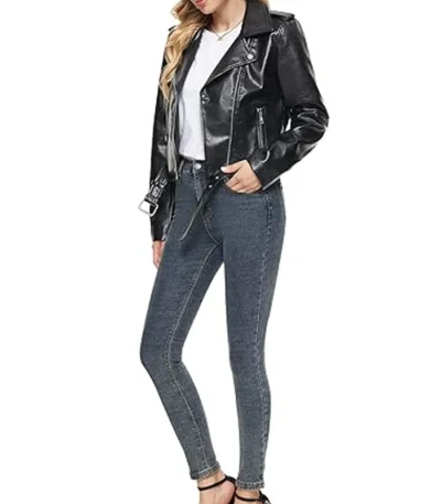 Fahsyee Black Leather Jacket for Women