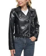 Fahsyee Black Leather Jacket for Women