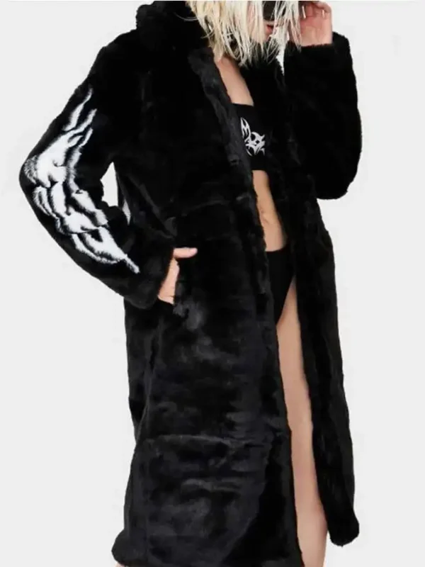 Fallen Angel Fur Black Mid Length Coat