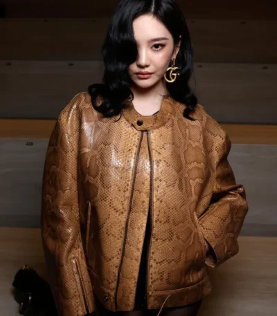 Fashion Week 2026 Ningning Snakeskin Leather Jacket