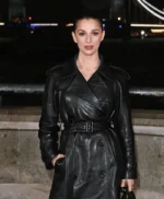 Fashion Week Marisa Abela Black Leather Coat