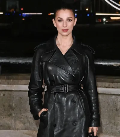 Fashion Week Marisa Abela Black Leather Coat