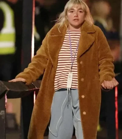 Florence Pugh We live in Time 2025 Shearling Coat