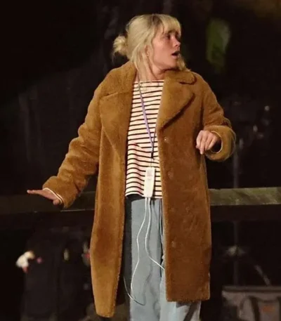 Florence Pugh We live in Time 2025 Shearling Coat