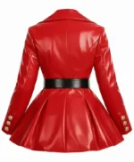 Women Red Leather Fit and Flared Jacket