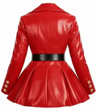 Women Red Leather Fit and Flared Jacket