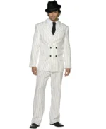 Gangster 1920s White Pinstripe Double Breasted Four Button Suit