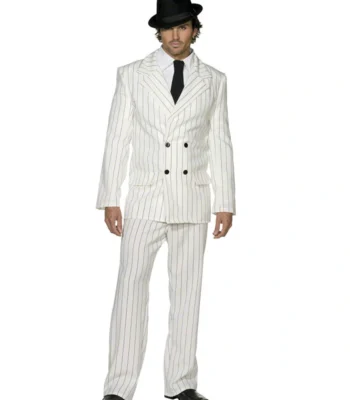 Gangster 1920s White Pinstripe Double Breasted Four Button Suit