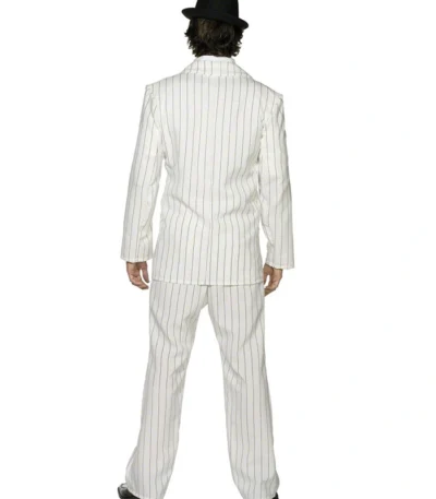 Gangster 1920s White Pinstripe Double Breasted Four Button Suit