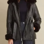 Genevieve Black Leather Shearling Jacket