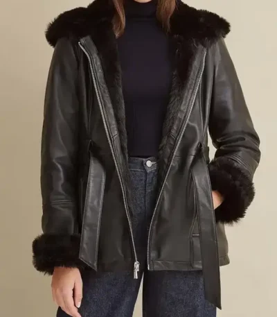 Genevieve Black Leather Shearling Jacket