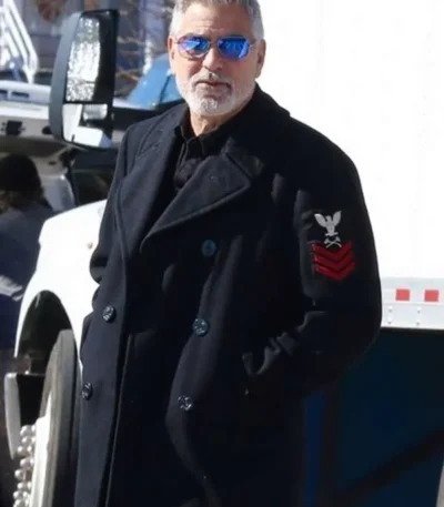 George Clooney Wolfs 2024 Black Wool PeaCoat