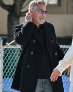 George Clooney Wolfs 2024 Black Wool PeaCoat