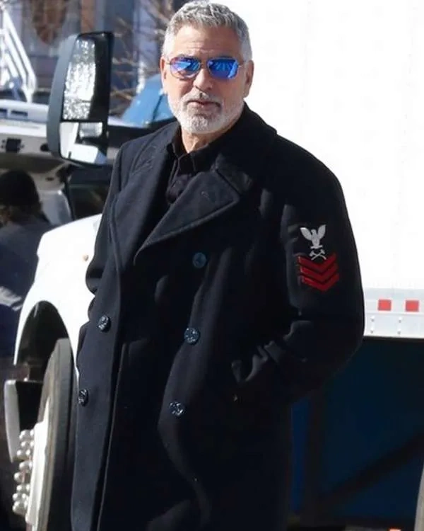 George Clooney Wolfs 2024 Black Wool PeaCoat George Clooney Wolfs 2024 Black Wool PeaCoat