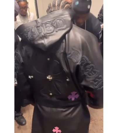 Gervonta Davis Cross Patches Black Leather Trench Coat