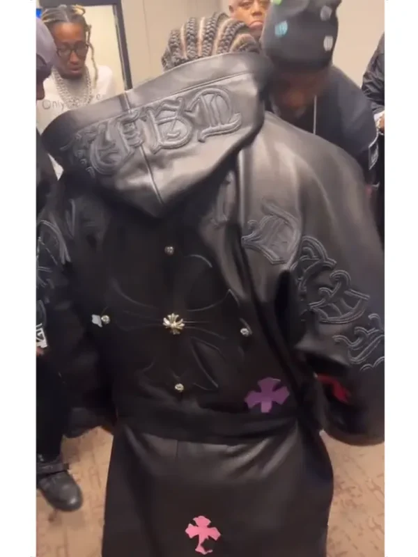 Gervonta Davis Cross Patches Black Leather Trench Coat