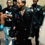 Gervonta Davis Cross Patches Black Leather Trench Coat