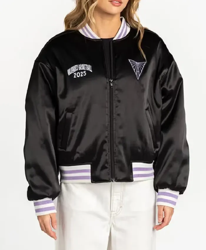 Golden State Valkyries Black Satin Bomber Jacket Golden State Valkyries Black Satin Bomber Jacket