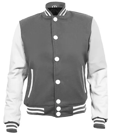 Grey and White Letterman Varsity Jacket