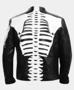 Halloween Skeleton Print Black Leather Jacket