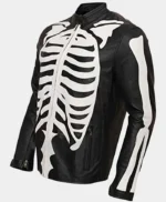 Halloween Skeleton Print Black Leather Jacket